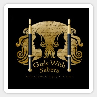 Girls With Sabers Gold Quill Sticker